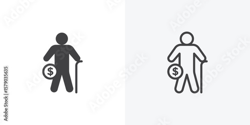 Retirement icon. collection of editable stroke line and solid flat styles.