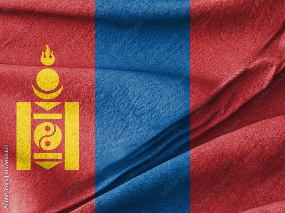 Naklejka premium Waving Mongolian Flag in the Gentle Breeze