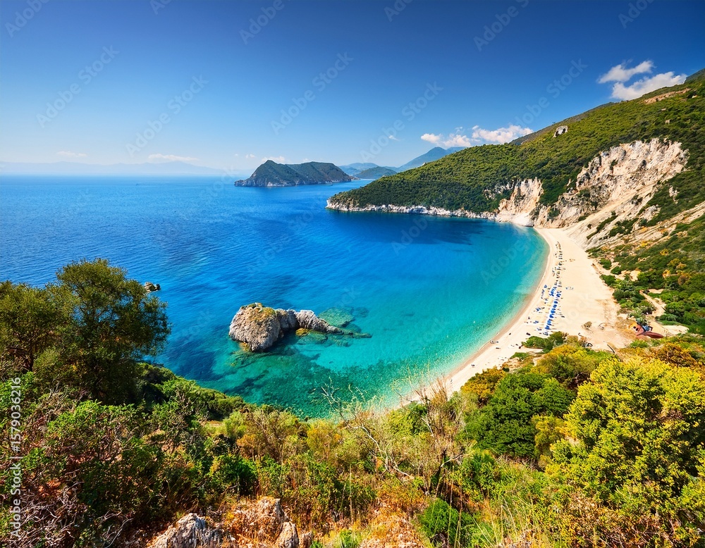 Obraz premium beautiful view over the ionian sea and beach in corfu pelion area in mylopotamos greece