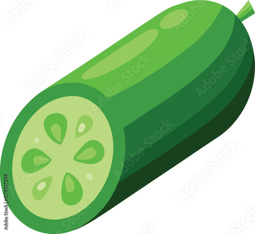 Herbal Tea Steam Aromatics Fresh Green Cucumber Halved, Isometric View, Vector Illustration, Healthy Food, Vegetable Icon