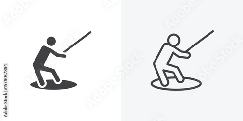 Wakeboarding icon. collection of editable stroke line and solid flat styles.
