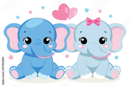 Canvas Print Adorable Baby Elephants Couple Sitting Together