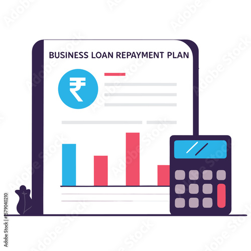 Visualizing a business loan repayment plan with financial data and a calculator