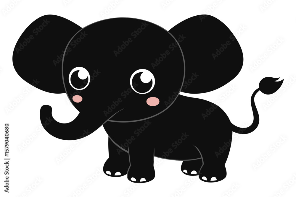 Fototapeta premium Adorable Black Baby Elephant Cartoon Illustration