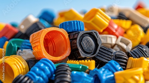 Colorful Plastic Caps and Connectors Close Up