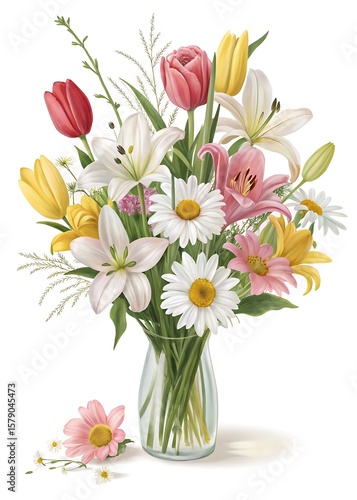 Wallpaper Mural Vibrant Spring Bouquet Lilies Tulips and Daisies in Glass Vase Torontodigital.ca