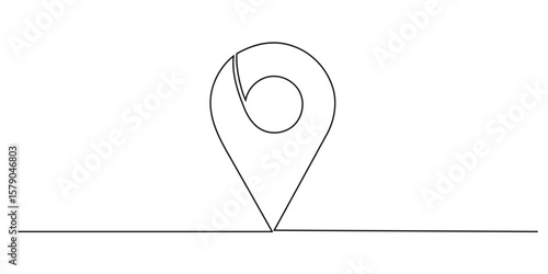 Continuous one line drawing of Map pin. Location, navigator, geolocation sign in simple linear style. Vector illustration.