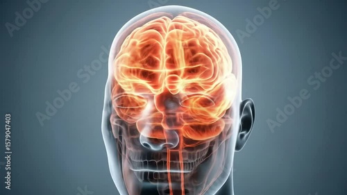 A glowing, detailed medical illustration of the human brain, highlighting neural pathways.