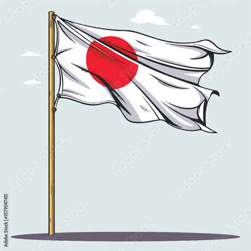 Animated Japanese Flag Flowing Gracefully on a Pole