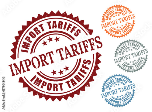 Tariff and Duty Stamp Icons, Import Regulation Grunge Vector Pack  