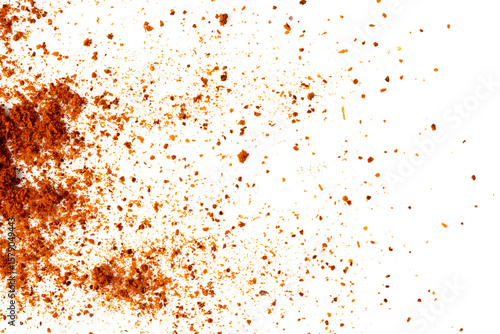 Fototapeta Naklejka Na Ścianę i Meble -  The Photograph of paprika powder scattered on white background