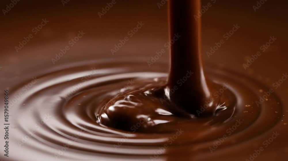 Close-up chocolate swirl in slow motion macro shot for dessert branding, product texture visual, or sweet food design loop Close-up chocolate swirl in slow motion macro shot for dessert branding, product texture visual, or sweet food design loop