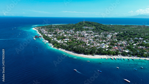 Aerial of Gili Trawangan beach in Lombok, Indonesia