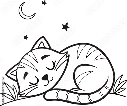 An adorable cartoon black and white kitten with a butterfly, a delightful illustration for pet lovers