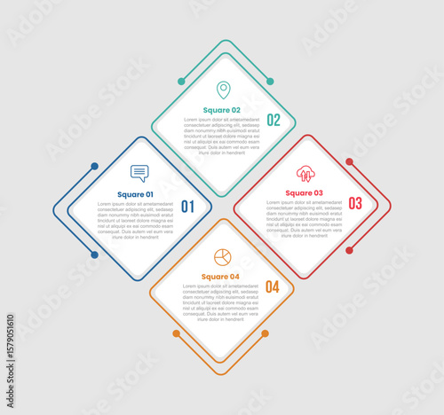 square shape base infographic diagram with rotated shape create rhombus design structure with 4 step for slide presentation
