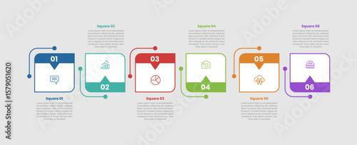 square shape base infographic diagram with small arrow discussion sign up and down with 6 step for slide presentation