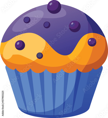 Fresh Produce Art Collections Delicious Orange and Purple Blueberry Muffin with Sweet Glaze, Perfect for Baking Inspiration