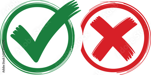 Green check mark and red cross mark symbols in circles for approval and rejection