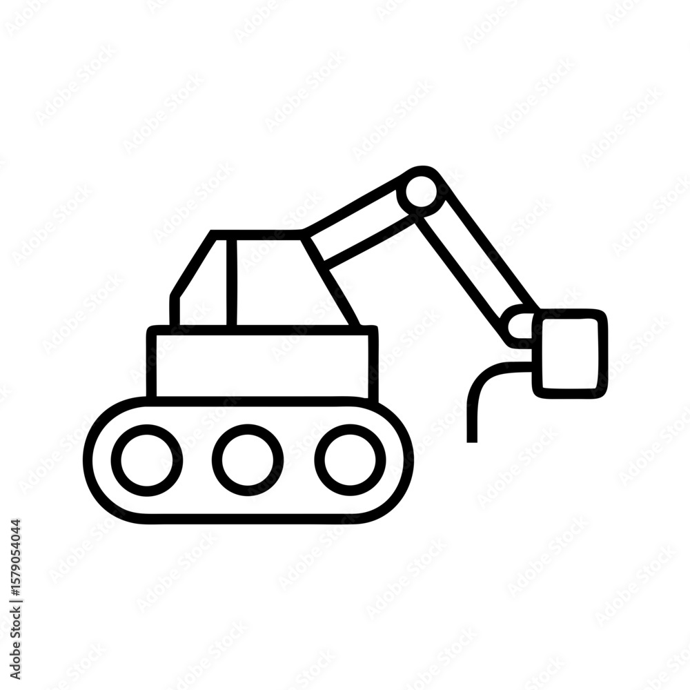 Naklejka premium Excavator machinery with articulated arm in minimal line art style 