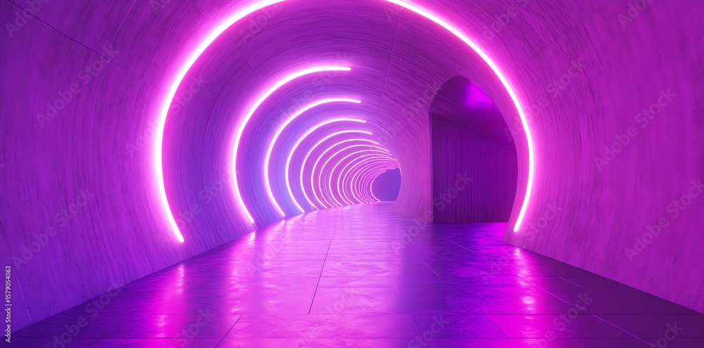 Obraz premium Neon Tunnel: Abstract Purple Light Installation