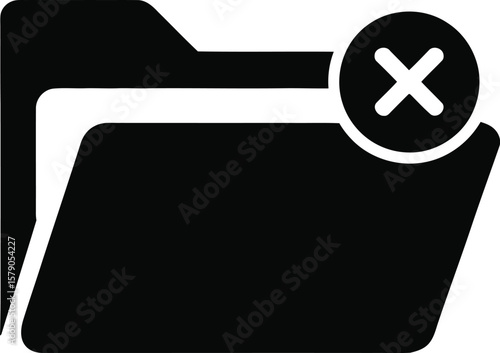 Black folder icon with a white cross symbol indicating deletion or error