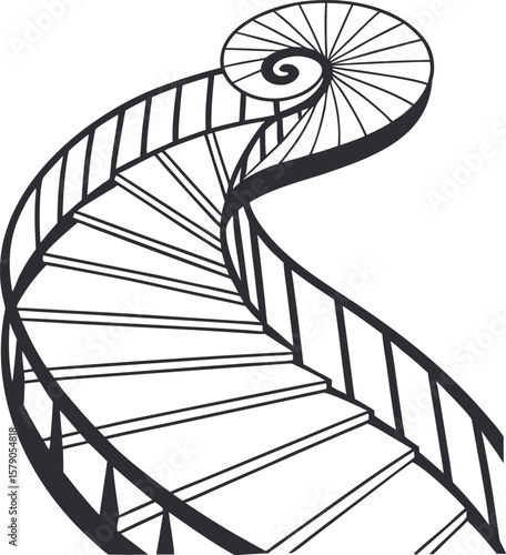 A black and white spiral staircase forms an abstract helix reminiscent of DNA or a roller coaster in modern architecture