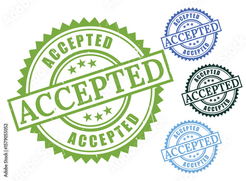 Green Check Stamp Collection, Approved and Accepted Grunge Icons  
