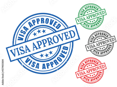 Visa Approved Grunge Rubber Stamp Collection, Travel Approval Vector Set  