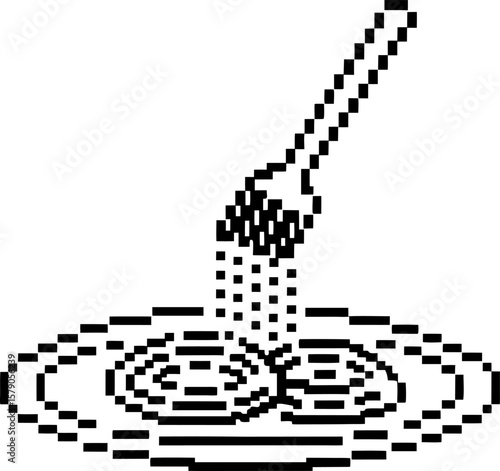 Pixel art pasta dish with fork retro digital illustration of spaghetti on a plate in monochrome style, simple food concept