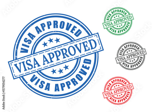 Visa Authorization Stamp Bundle, Grunge Rubber Travel Document Labels  