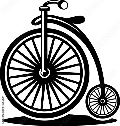 Retro penny farthing bicycle illustration vintage transportation, large front wheel, small rear wheel, classic cycling symbol