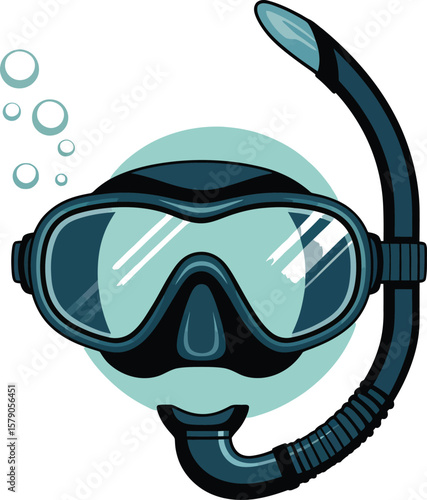 
Vector Scuba Mask & Snorkel: Diving Gear with Air Bubbles for Underwater Adventure Designs.
