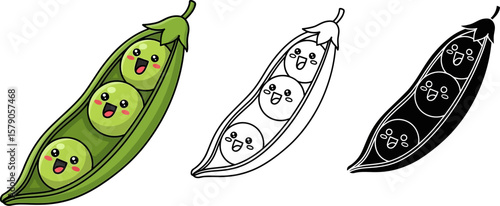 Cute cartoon peas in a pod vector illustration for kids coloring page and educational resources design