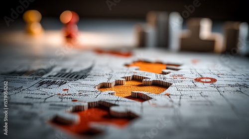 Business Transformation Journey, Corporate Change Map, Internal Realignment Strategy, Operational Change Design, Adaptive Planning | A Sharp, Focused Image Showing A Printed Blurred Change Planning 