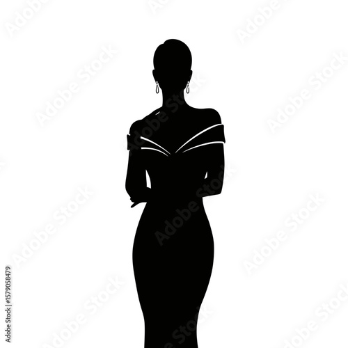 Elegant Silhouette: A poised figure, embodying sophistication and poise in silhouette against a blank canvas.
