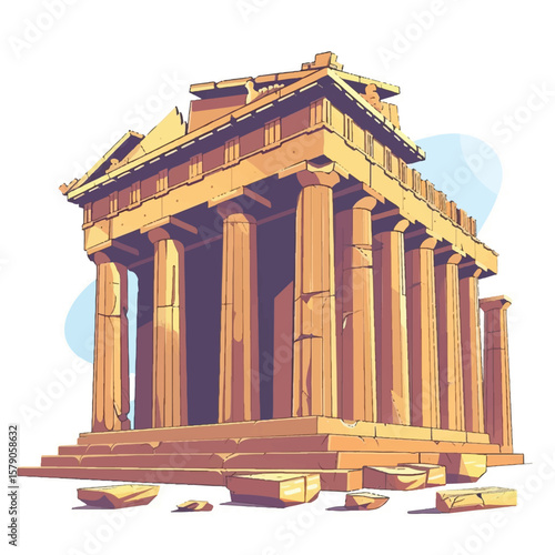Ancient Greek Temple Ruins Stylized Illustration