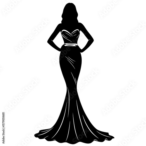 Elegance in Silhouette: A graceful silhouette of a woman in a sophisticated gown exudes poise and timeless fashion, perfect for artistic and design projects.