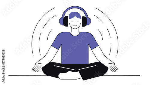 Vector illustration of a young woman icon with a sword, person mediation and lessening a song