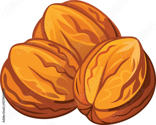 Fresh Produce Art Collections Delicious and Nutritious Walnuts: A Cluster of Three Shelled Walnuts, Perfect for Healthy Snacking or...