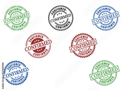 Diverse Confirmed Grunge Rubber Stamp Collection, Official Verification Vector Set