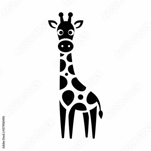 A charming giraffe illustration in black silhouette against white, perfect for design projects needing an animal graphic or logo.