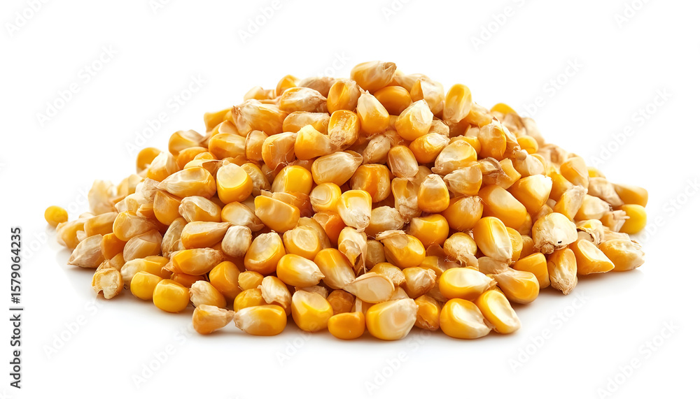 A pile of corn seeds, isolated on a white background. A pile of corn seeds, isolated on a white background.