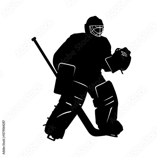 Silhouette of a Hockey Goalie: Dynamic silhouette captures a focused hockey goalie in full gear, poised to defend the goal, showcasing athletic prowess and determination.