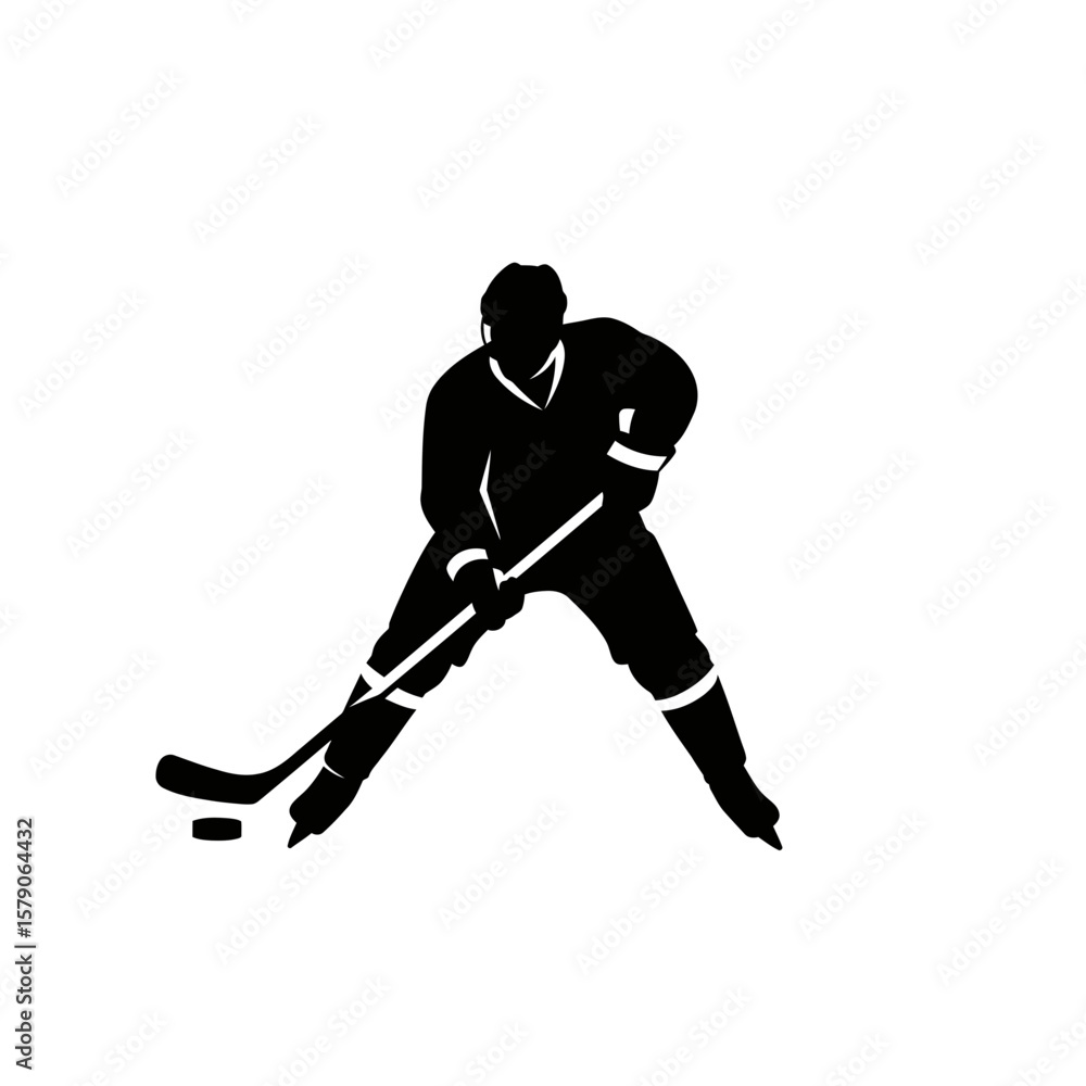 Obraz premium Dynamic Hockey Silhouette: A striking silhouette of a hockey player in action, poised to strike the puck with expert precision, against a minimalist background.