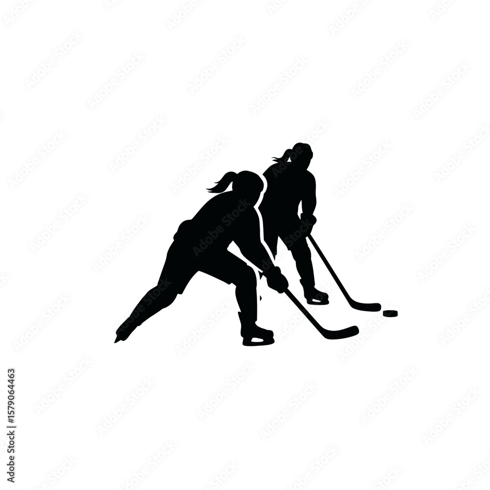 Fototapeta premium Ice Hockey Silhouette: A dynamic silhouette captures the fast-paced action of ice hockey, two figures in motion, embodying the spirit of competition and skill.