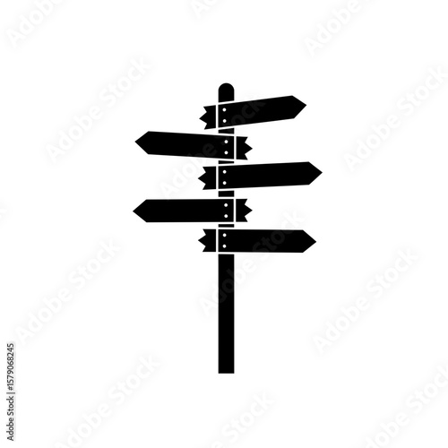Wooden Directional Signpost Silhouette: A classic wooden directional signpost, offering a multitude of choices, directions, and possibilities in its graphic silhouette. It embodies guidance.