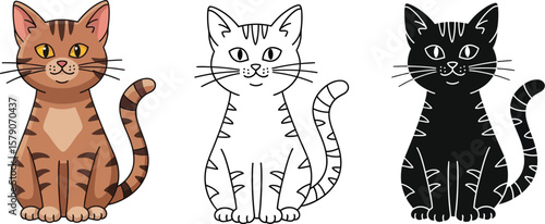 Cute cartoon cats illustration set vector graphic drawing domestic animal pet feline kitty design icon art editable