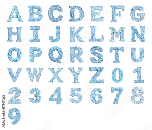 Wallpaper Mural 3D numbers and letters text made of light blue Origami paper isolated on a white transparent background Torontodigital.ca