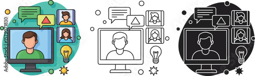 Online meeting vector illustration for virtual communication and remote work and video conference concept editable