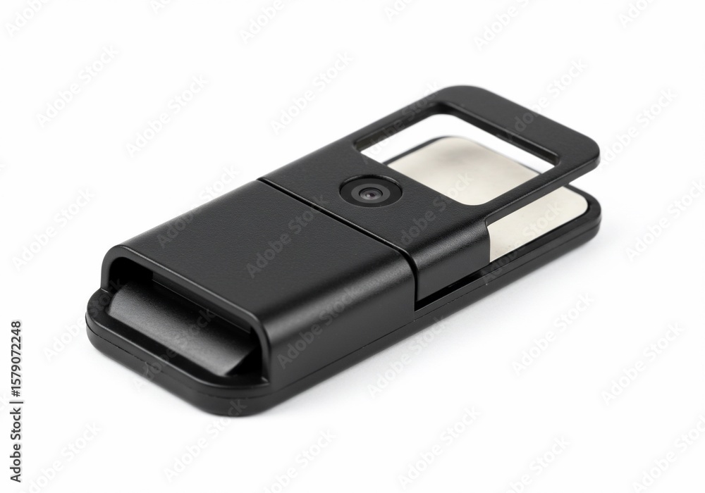 Modern Black Smartphone Lens Clip Attachment on White Background Modern Black Smartphone Lens Clip Attachment on White Background